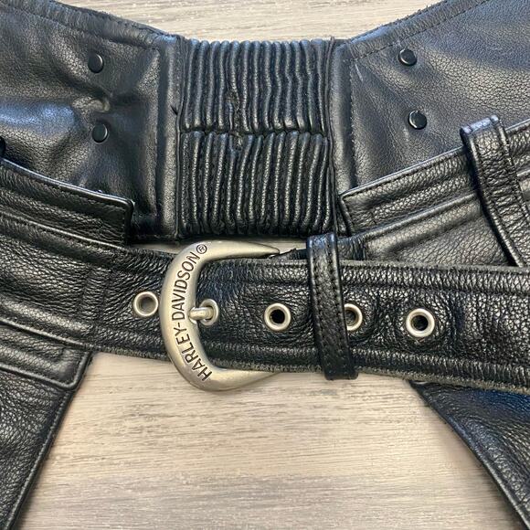 Mens Harley Davidson Leather Black Motorcycle Chaps Biker Riding Gear Size M - Picture 4 of 16